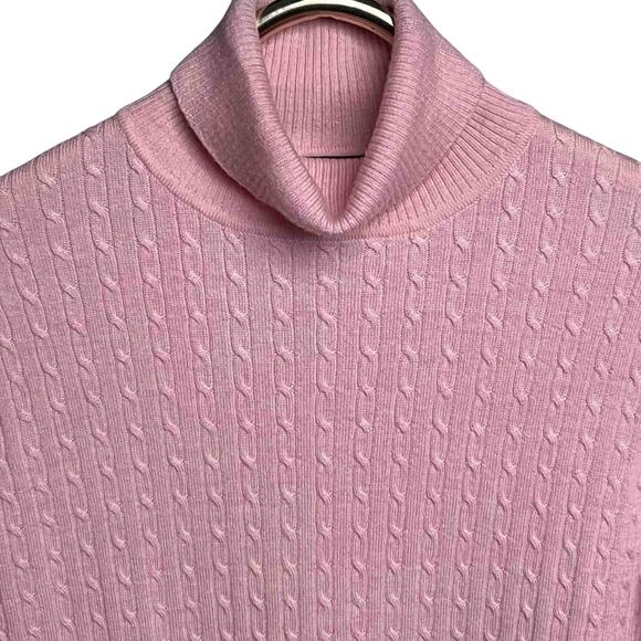 Brooks Brothers Turtleneck Sweater L Pink Merino Wool Silk Cashmere Cable Knit - Picture 2 of 7